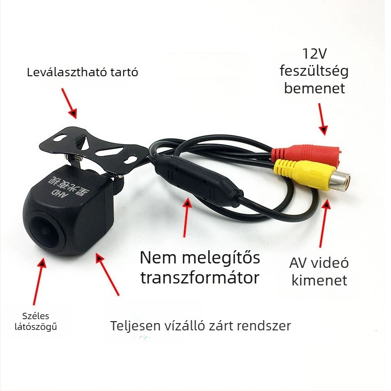 AHD Starlight hátsó kamera 12V-os járművekhez, éjszakai látás, 720P, állítható fel/le szög, AV jel