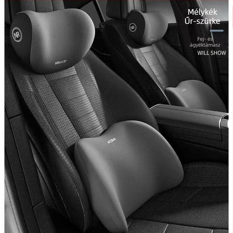 Autófej- és nyakpárna – memóriahab, ágyéki párna, lélegző tej-selyem anyag, univerzális illeszkedés