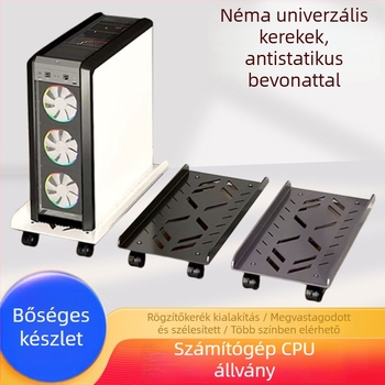 Asztali számítógép tartó, levehető alapú és kerékkel — mangán acél konstrukcióval integrált tároló