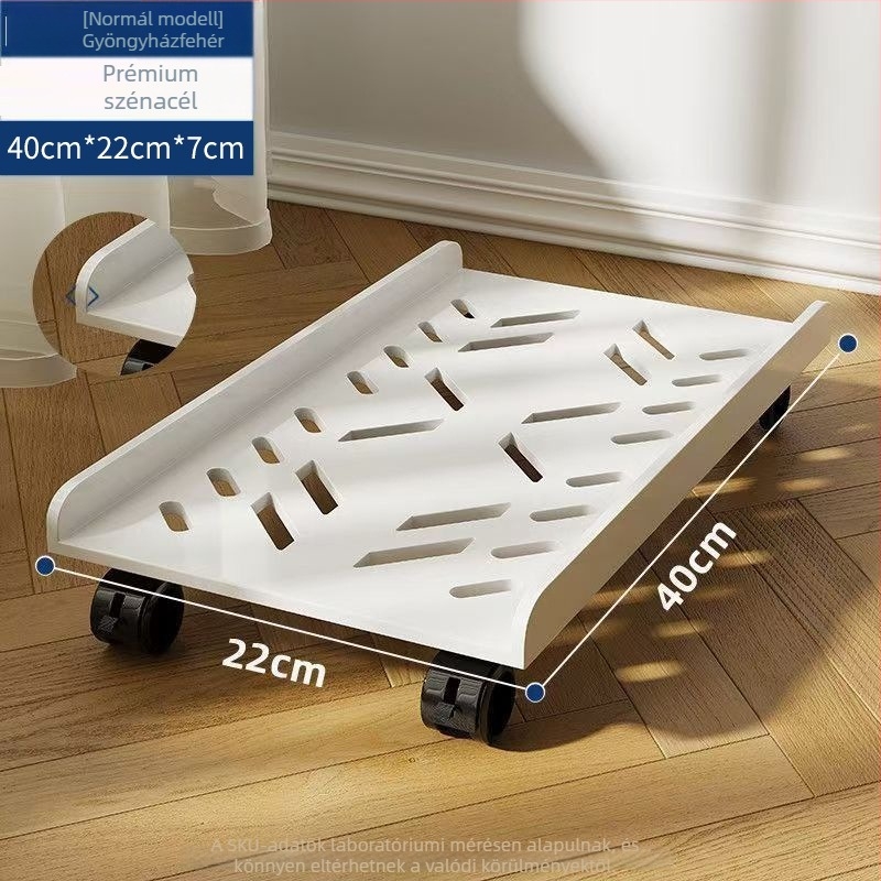 Asztali számítógép tartó, levehető alapú és kerékkel — mangán acél konstrukcióval integrált tároló