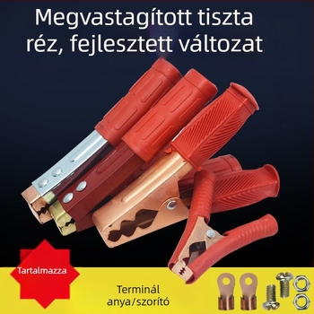 Autó akkumulátor bilincs réz fejjel, vastagodott kivitel és akkumulátor csatlakozó kábel.