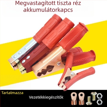 Autó akkumulátor bilincs réz fejjel, vastagodott kivitel és akkumulátor csatlakozó kábel.