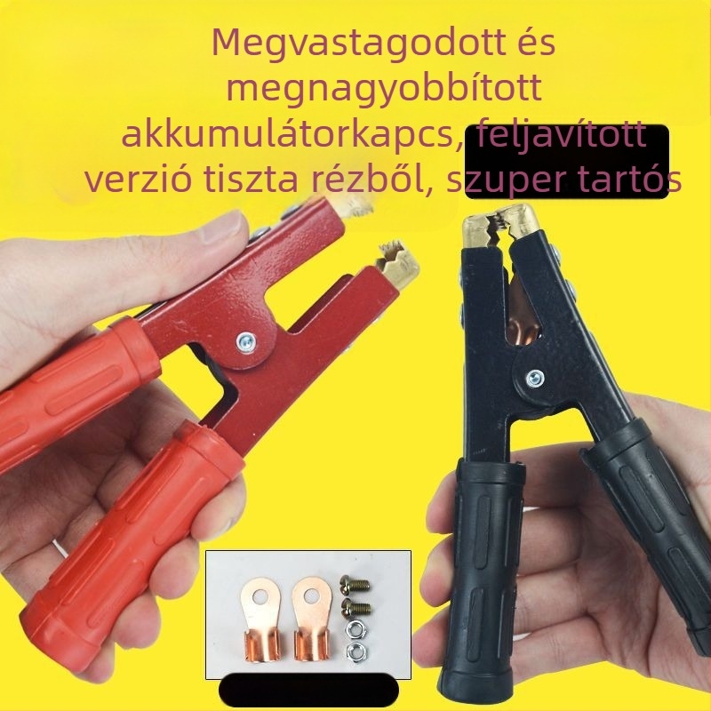 Autó akkumulátor bilincs réz fejjel, vastagodott kivitel és akkumulátor csatlakozó kábel.