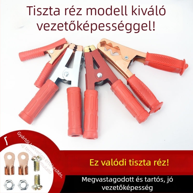 Autó akkumulátor bilincs réz fejjel, vastagodott kivitel és akkumulátor csatlakozó kábel.