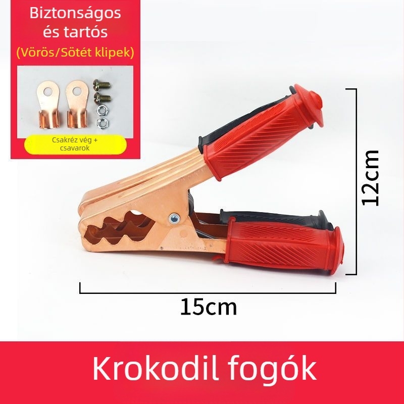 Autó akkumulátor bilincs réz fejjel, vastagodott kivitel és akkumulátor csatlakozó kábel.