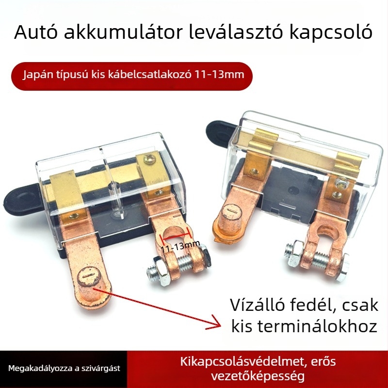Japán stílusú autóakku-kikapcsoló kis fejjel, kis terminállal, szivárgás elleni védelemmel
