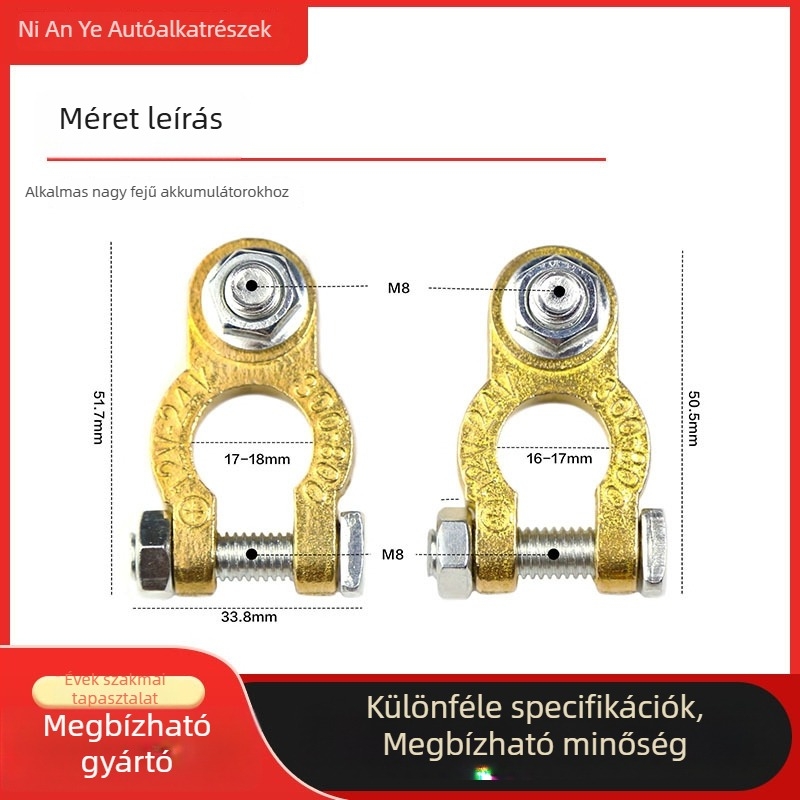Autó akkumulátor terminál kapocs — tiszta réz, modell NAY-DS01, egycsavaros rögzítés, akkumulátorokhoz (Model NAY-DS01; Material: Pure Copper; Connection: Single-Screw; Scope: Battery; Licensable Private Label)
