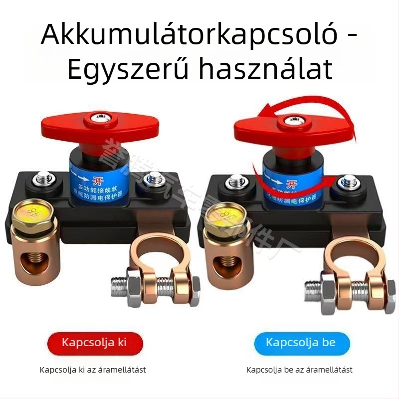Akkumulátor-lekapcsoló autókhoz, réz házzal, 12/24V, szivárgás elleni védelemmel