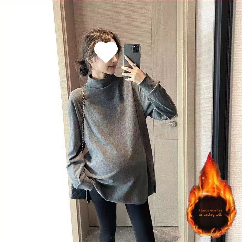 Anyasági őszi-téli Chenille felső hosszú ujjú fél-nyakú, laza szabás, 90–95% spandex