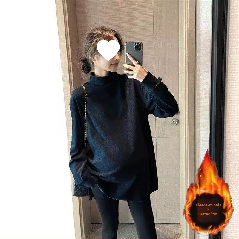 Anyasági őszi-téli Chenille felső hosszú ujjú fél-nyakú, laza szabás, 90–95% spandex