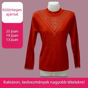 Szűk szabású női felső mock nyakkal és rhinestone hot-drill díszítéssel; De Velvet anyag 95%+; hot-drill tartalom <30%; Nyár 2024