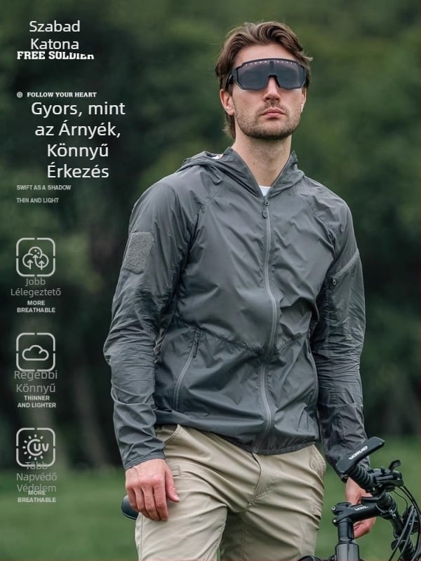 AA0150 Nylon kapucnis széldzseki UPF50+ UV védelem, légáteresztő, férfiak számára