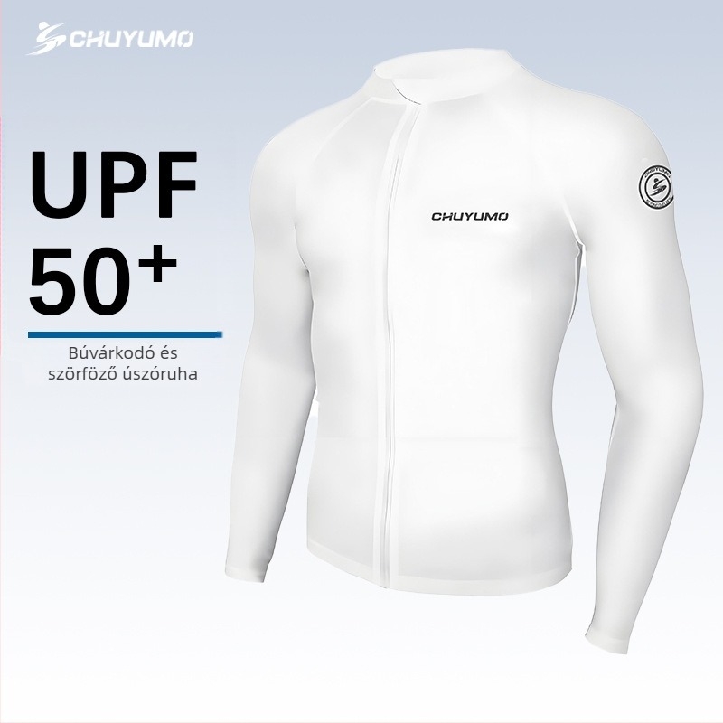 Férfi merülő Rash Guard split cipzárral, snorkelzéshez, nylon, gyorsan száradó, egyszínű mintázat