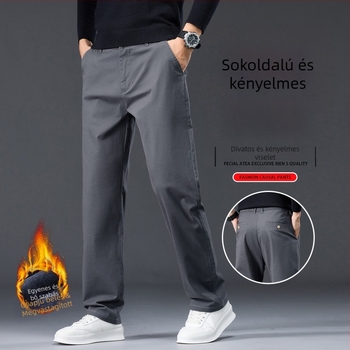 Férfi pamutnadrág fleece-béléssel, egyenes szabás, magas derék, őszi-téli viselet
