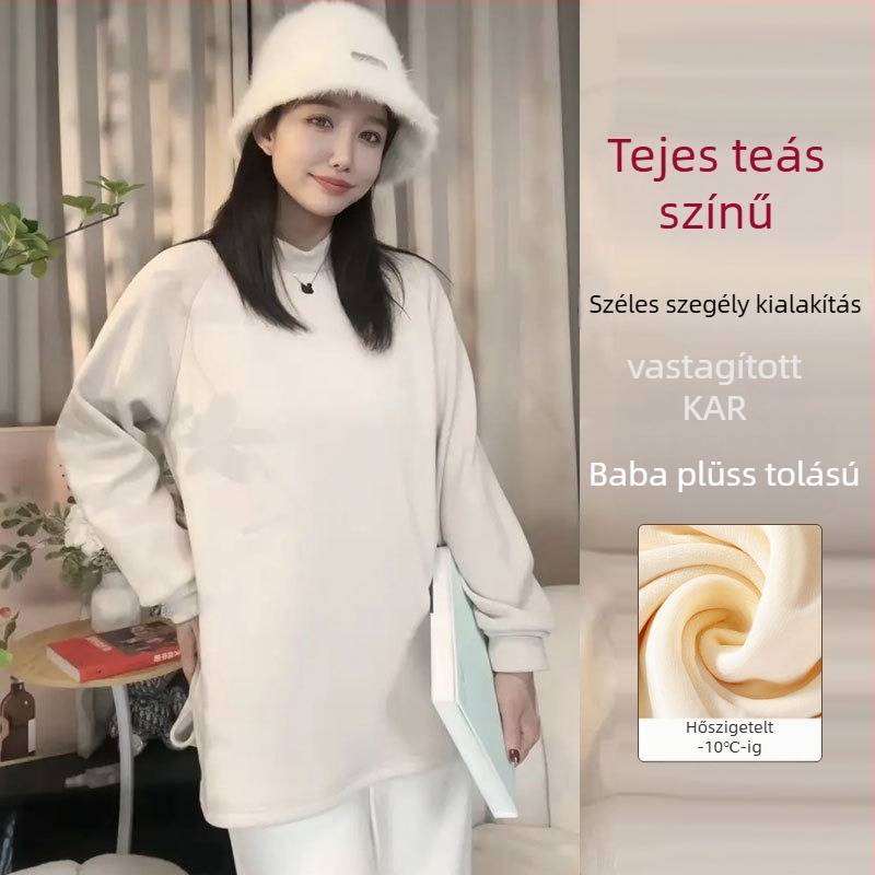 Heart and God női pulóver raglán ujjakkal, környakú, középmagasságú hossz, De Velvet anyag, regenerált cellulóz rost 50–70%, akril <30%