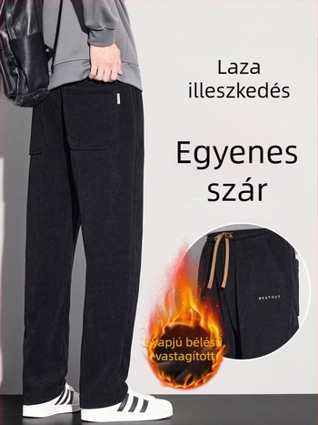 Férfi fleecével bélelt corduroy casual nadrág – egyenes szabás, laza fazon, téli