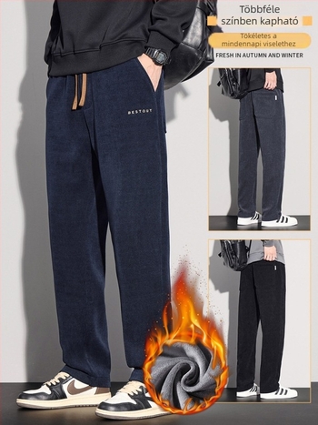 Férfi fleecével bélelt corduroy casual nadrág – egyenes szabás, laza fazon, téli