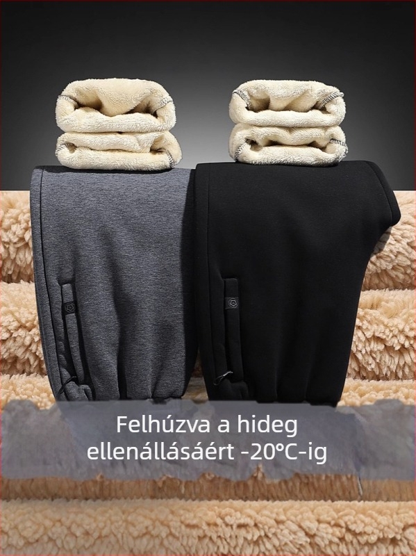 Férfi egyenes szárú nadrág Sherpa béléses, 100% pamut, középmagas derékkal, téli viselet