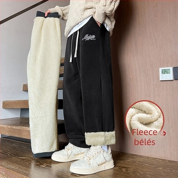Férfi téli fleece-béléses nadrág, egyenes szabású, kényelmes, hosszú.