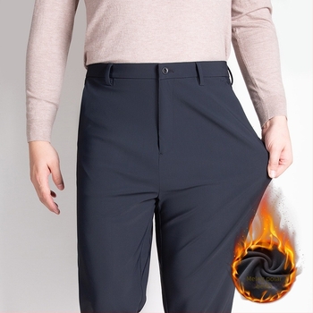 Plusz méret férfi nadrág, magas derekú, egyenes szabás, hossz 9/10, fleece bélés, 2025