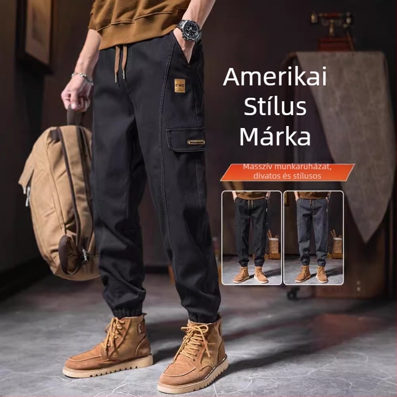 Férfi munkás nadrág japán workwear stílusban, keskeny szabás, középmagas derék, övvel, pamut