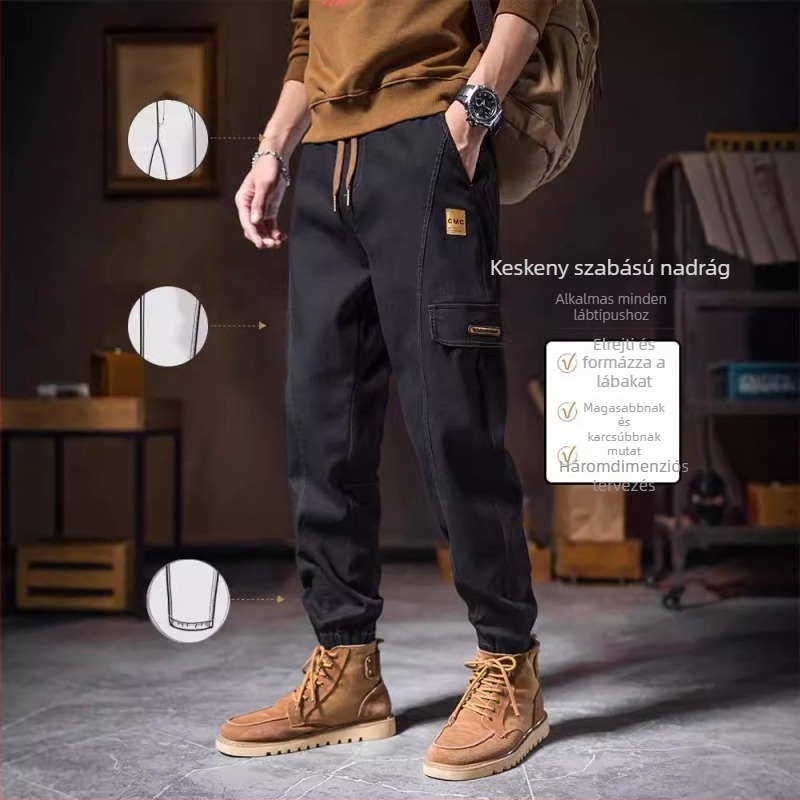 Férfi munkás nadrág japán workwear stílusban, keskeny szabás, középmagas derék, övvel, pamut