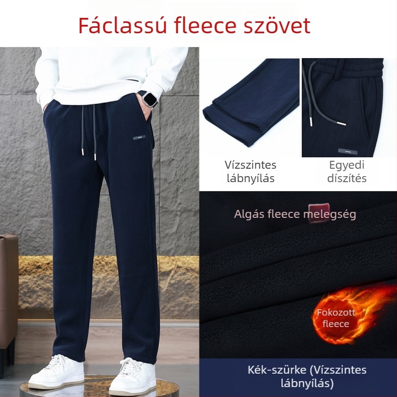 Férfi casual nadrág magas derékkal, húzózsinóros zárás, egyenes szabású, pamut-keverék anyag, enyhe elasztikusság