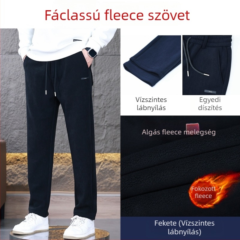 Férfi casual nadrág magas derékkal, húzózsinóros zárás, egyenes szabású, pamut-keverék anyag, enyhe elasztikusság