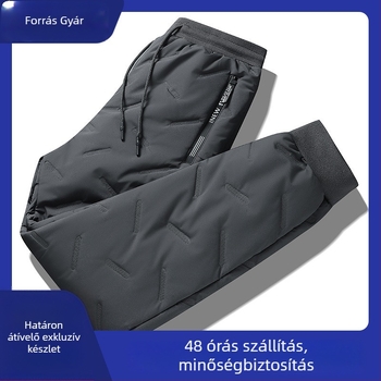 Férfi téli fleece-es sportos casual nadrág, egyenes szabás, derékban zsinórral és övvel, poliészter anyag