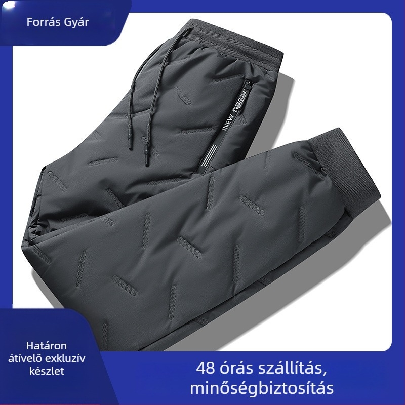 Férfi téli fleece-es sportos casual nadrág, egyenes szabás, derékban zsinórral és övvel, poliészter anyag