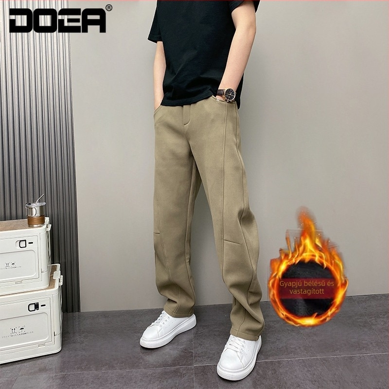 2025-ös őszi-téli férfi casual nadrág fleece-béléssel, vastag anyag, egyszerű stílus, jogger fazon, egyszínű
