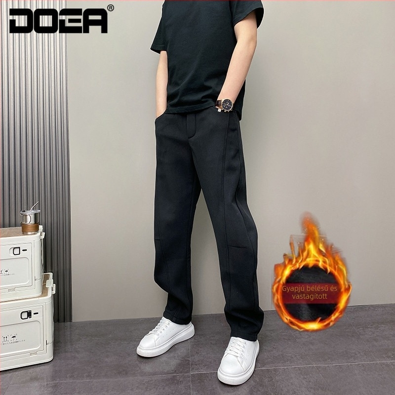 2025-ös őszi-téli férfi casual nadrág fleece-béléssel, vastag anyag, egyszerű stílus, jogger fazon, egyszínű
