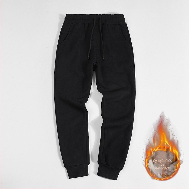 Casual sportos nadrág, slim fit, fleece béléssel, kompozit báránygyapjú és 63% pamut anyagból, középmagas derék övvel