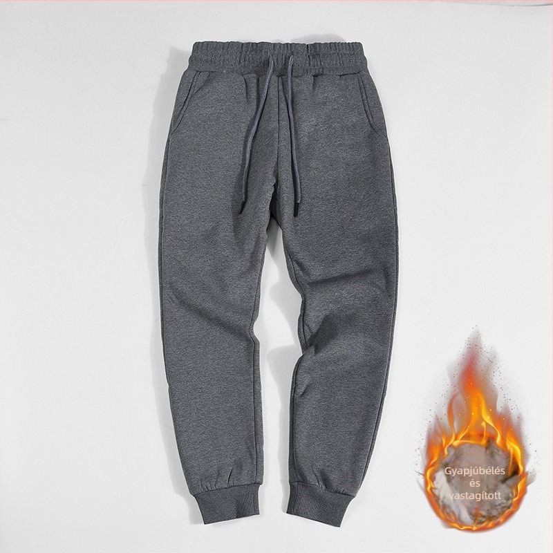 Casual sportos nadrág, slim fit, fleece béléssel, kompozit báránygyapjú és 63% pamut anyagból, középmagas derék övvel