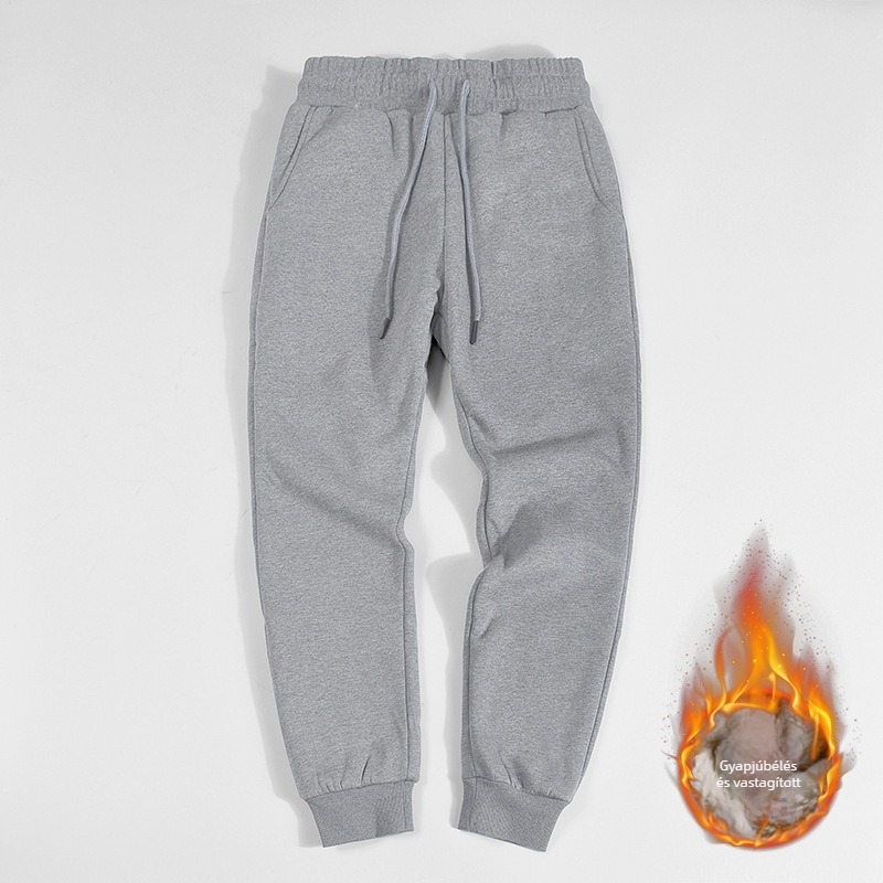 Casual sportos nadrág, slim fit, fleece béléssel, kompozit báránygyapjú és 63% pamut anyagból, középmagas derék övvel