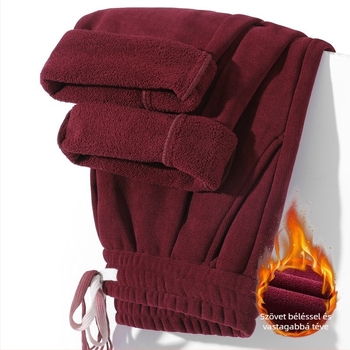 Férfi kétoldalas fleece nadrág, vastagított, lazább szabás, középmagas derék övvel, egyenes szár