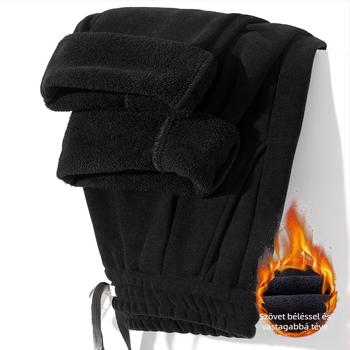 Férfi kétoldalas fleece nadrág, vastagított, lazább szabás, középmagas derék övvel, egyenes szár