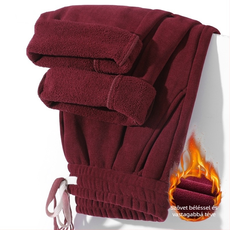 Férfi kétoldalas fleece nadrág, vastagított, lazább szabás, középmagas derék övvel, egyenes szár