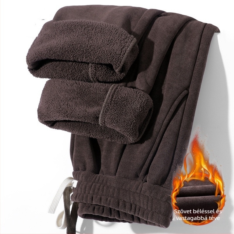 Férfi kétoldalas fleece nadrág, vastagított, lazább szabás, középmagas derék övvel, egyenes szár