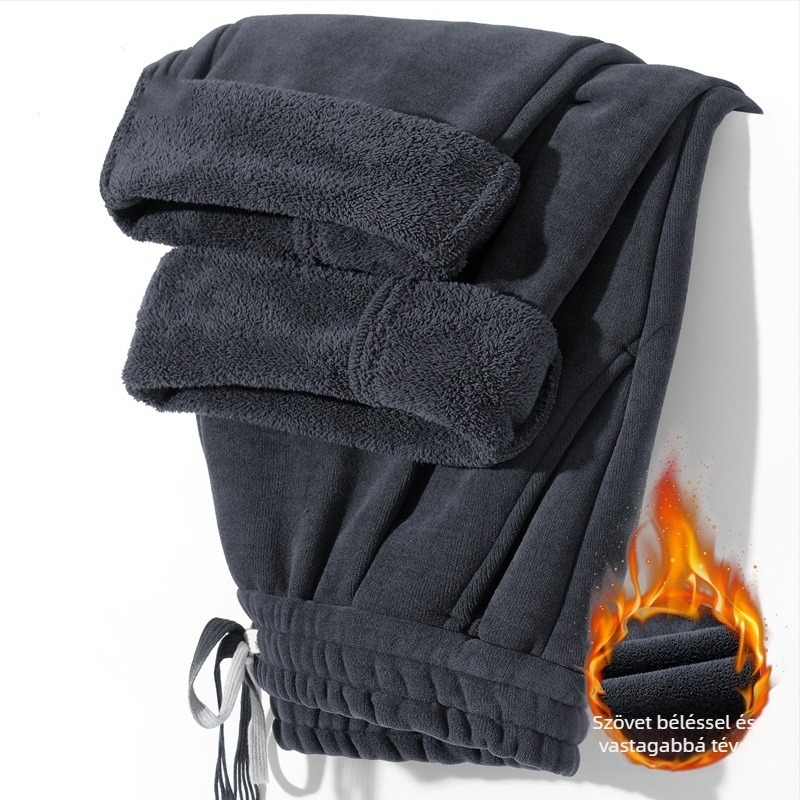 Férfi kétoldalas fleece nadrág, vastagított, lazább szabás, középmagas derék övvel, egyenes szár