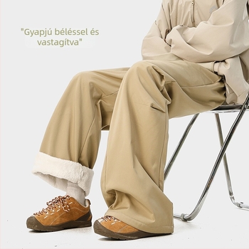 Férfi téli casual nadrág fleece béléssel — laza, széles lábszárú egyenes szabás, vastag anyag, felnőtteknek és tiniknek