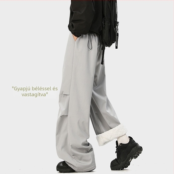 Férfi téli casual nadrág fleece béléssel — laza, széles lábszárú egyenes szabás, vastag anyag, felnőtteknek és tiniknek
