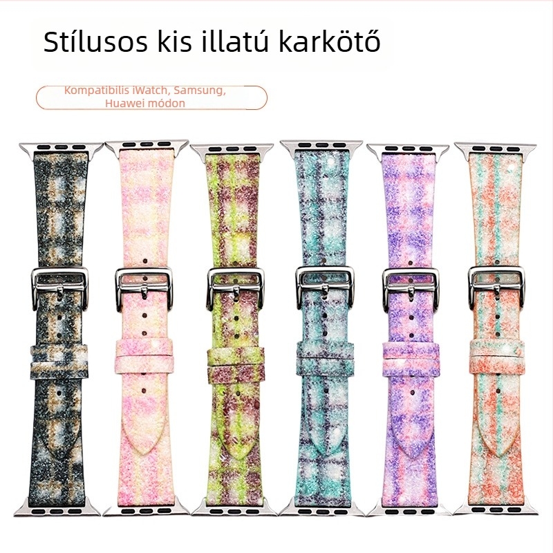 Golden Glow Bőr gyorskioldó csuklópánt Apple Watch, Samsung és Huawei számára — tűcsat