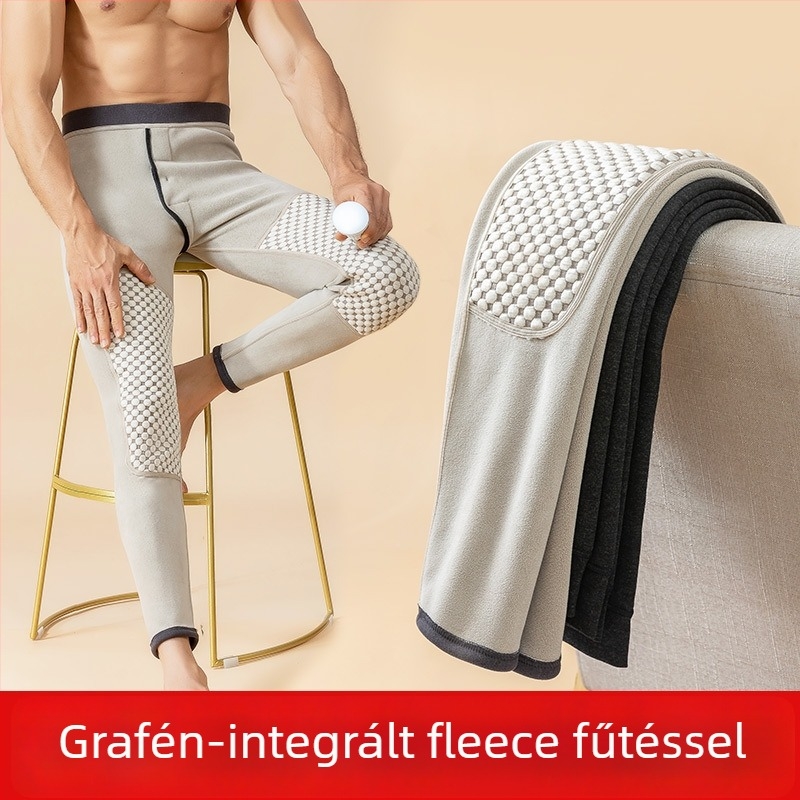 Férfi pamut termo nadrág fleece-szövettel, grafén fűtés, magas derék, térdvédő funkció