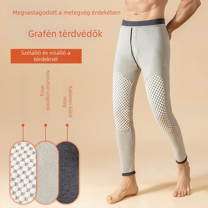 Férfi pamut termo nadrág fleece-szövettel, grafén fűtés, magas derék, térdvédő funkció
