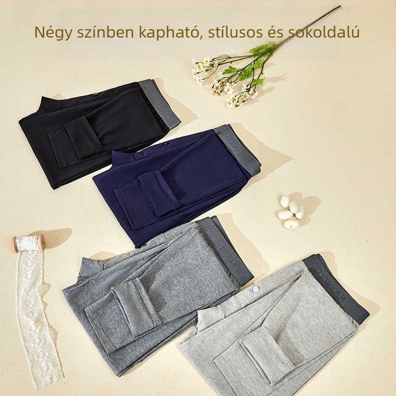 Férfi vékony lycra-pamut melegítő alsó, egyszínű, őszi–téli viseletre