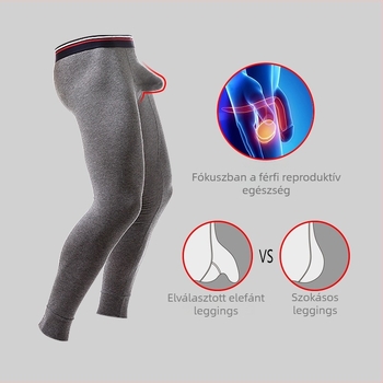 Férfiak számára készült rugalmas pamut termoszabású leggings herezacskó zsebbel, cropped hossz, 95% pamut, meleg