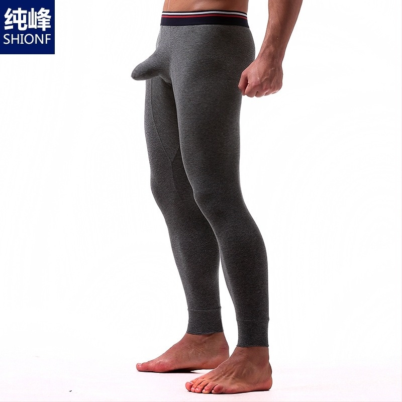 Férfiak számára készült rugalmas pamut termoszabású leggings herezacskó zsebbel, cropped hossz, 95% pamut, meleg