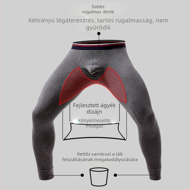 Férfiak számára készült rugalmas pamut termoszabású leggings herezacskó zsebbel, cropped hossz, 95% pamut, meleg