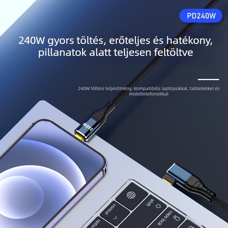 PD240W Type-C to Type-C töltőkábel chippel, kétoldalas laptopokhoz, hossz 0,5–3 m